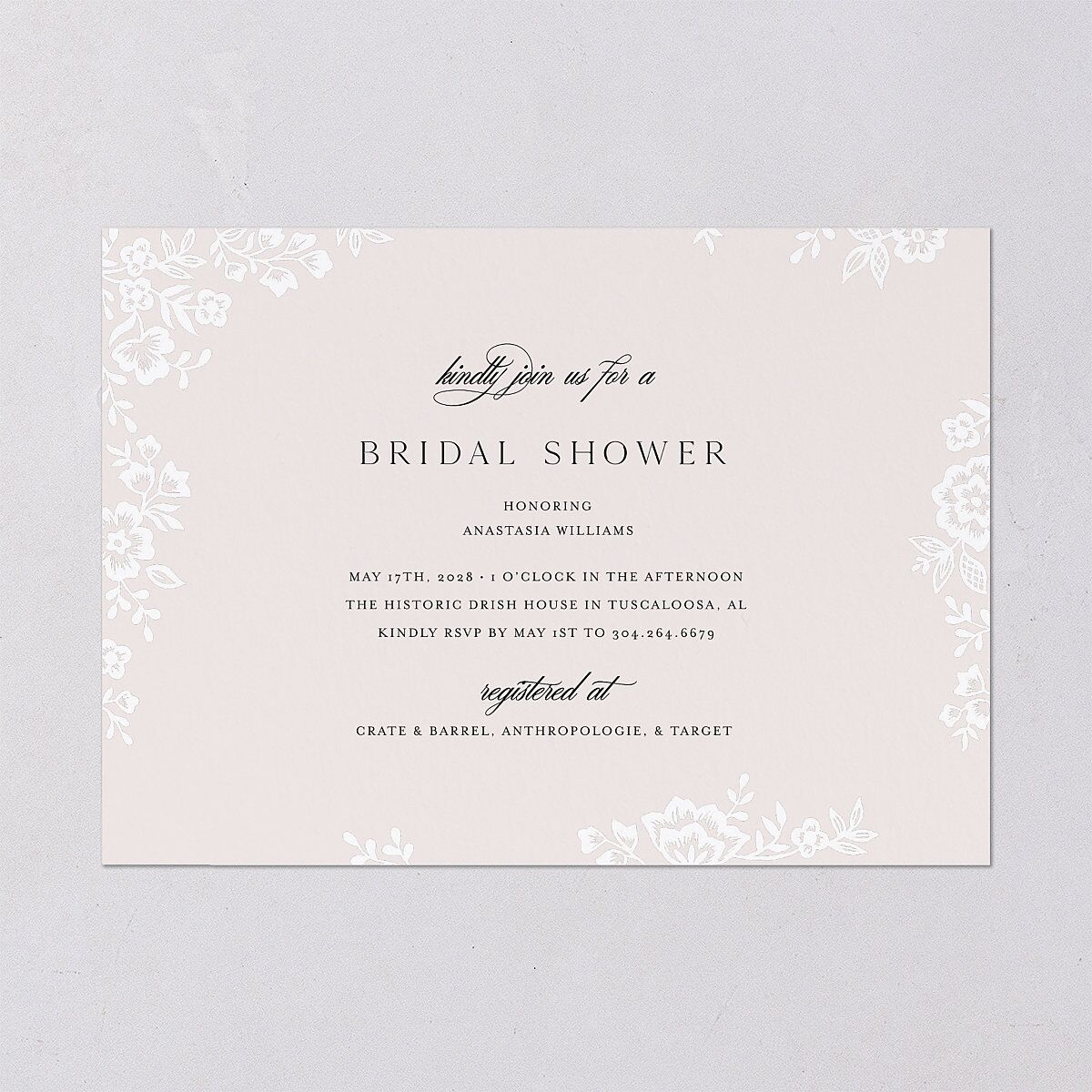 Foil Lace Bridal Shower Invitations Pure White Signature Blank Standard