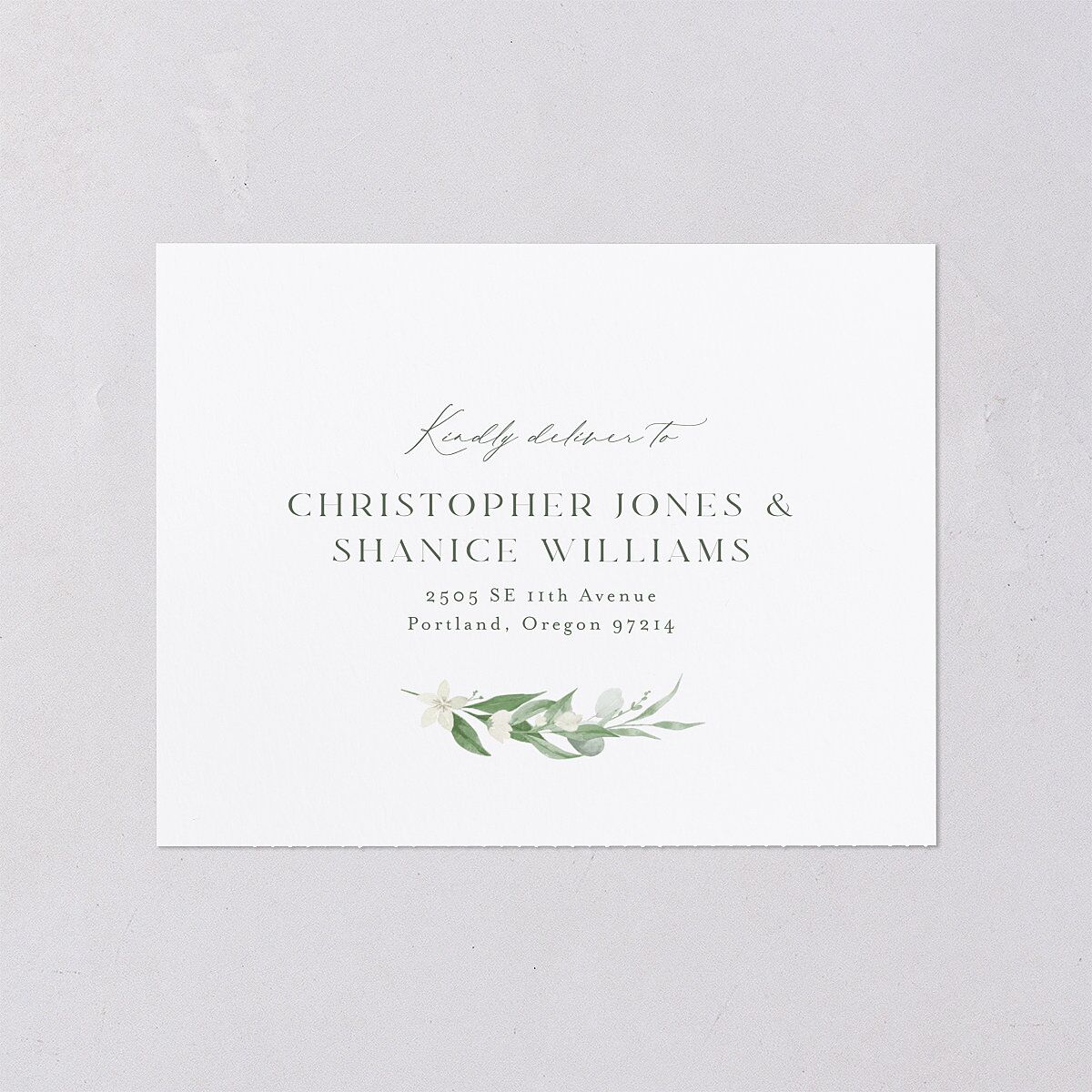 Greenery Laurel All-in-One Wedding Invitations Thyme Signature Light Both Recipient and Return Addresses No