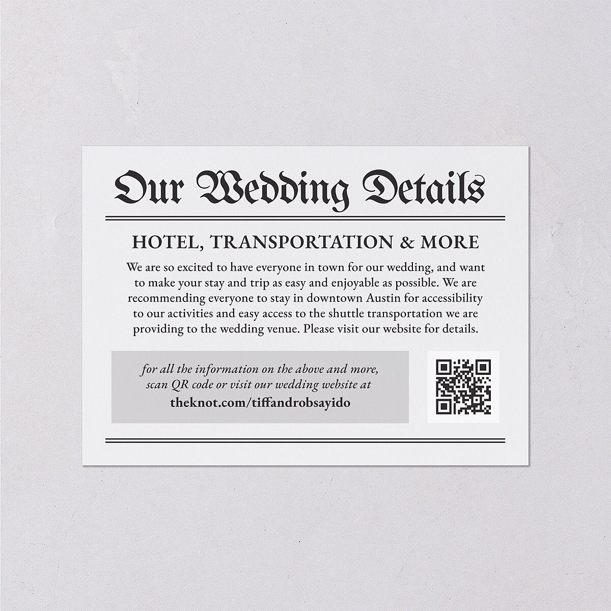 Newspaper Wedding Event Detail Cards Pure White Signature Standard