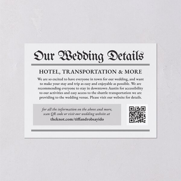 Newspaper Wedding Event Detail Cards Pure White Signature Standard