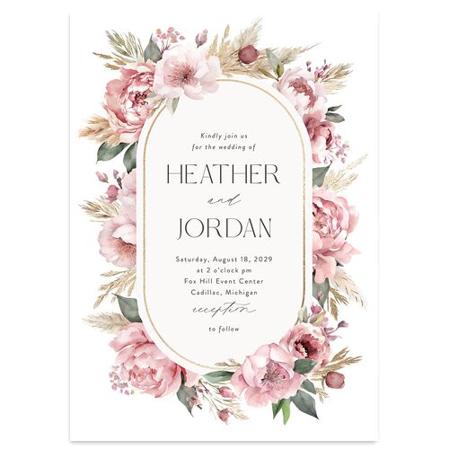 Bohemian Bouquet Foil Wedding Invitations Gold Shell Pink Signature Blank No Standard