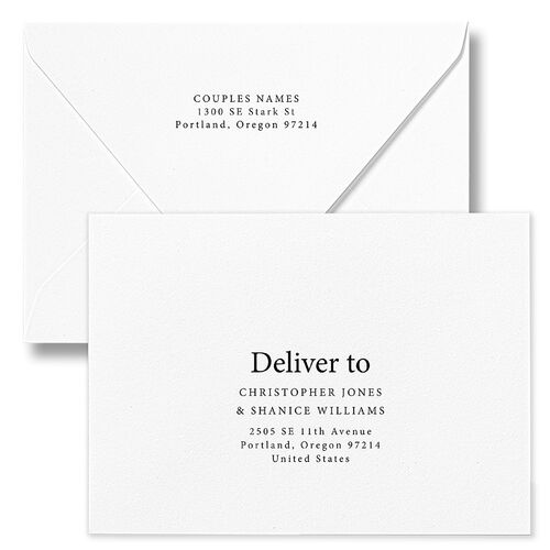 Vintage Script Save The Date Card Euro Envelopes White Pure White Both Recipient and Return Addresses Luxe Signature