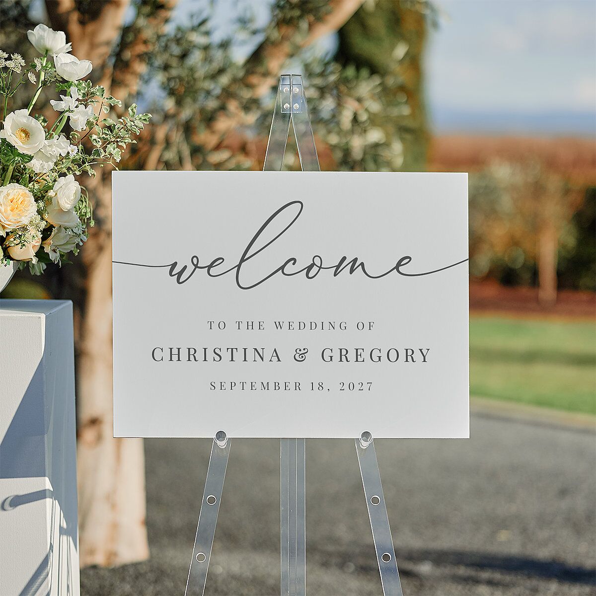 Romantic Calligraphy Standard Welcome Sign Medium Silver Standard Indoor Foam Core M Welcome