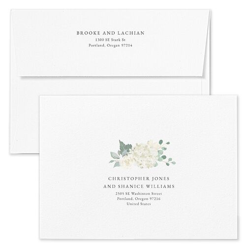 Elegant Hydrangea Bridal Shower Invitation Envelopes Kraft Charcoal Both Recipient and Return Addresses Signature Standard
