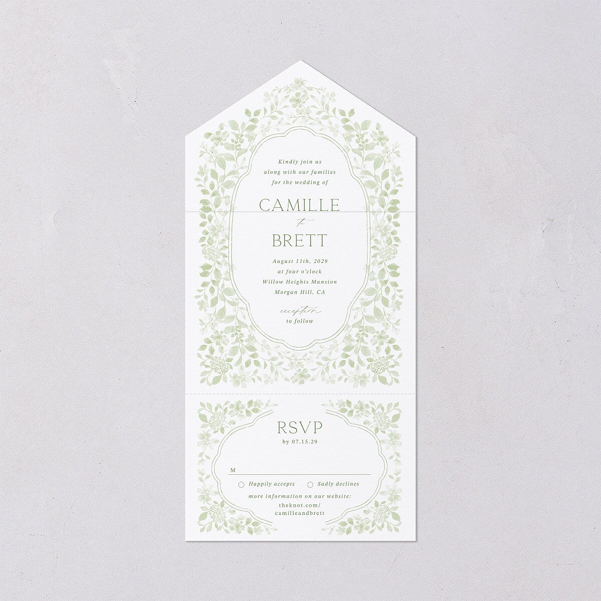 Porcelain Blue Floral Watercolor All-in-One Wedding Invitations Moss Signature Light Both Recipient and Return Addresses No