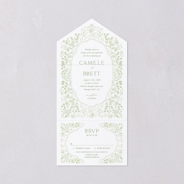 Porcelain Blue Floral Watercolor All-in-One Wedding Invitations Moss Signature Light Both Recipient and Return Addresses No
