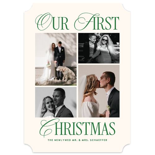 Classic Editorial First Christmas Photos Holiday Cards Hunter Green Signature Blank Ticket