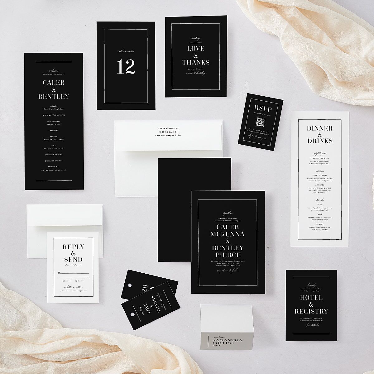 Classic Border Place Cards Midnight Signature