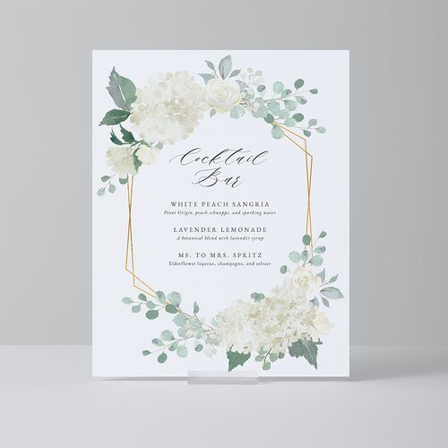 Elegant Hydrangea Bridal Shower Standard Bar Tabletop Sign Small Off-White Standard Indoor Foam Core S Tabletop Bar