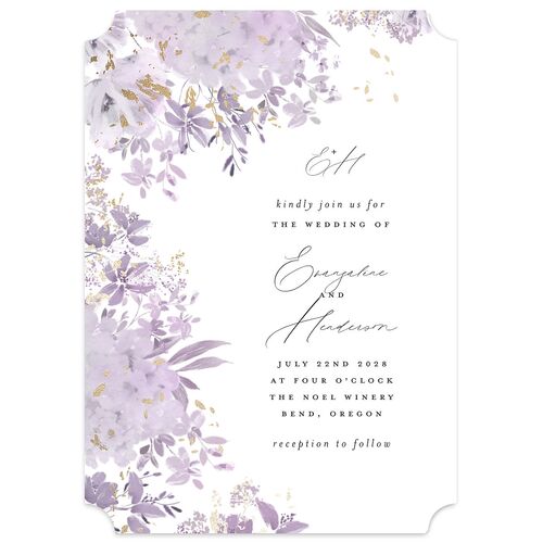 Monochrome Blooms Wedding Invitations Gold Sheer Lilac Signature Blank No Ticket