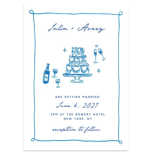 Hand Drawn Cake Wedding Invitations French Blue Signature Blank No Standard