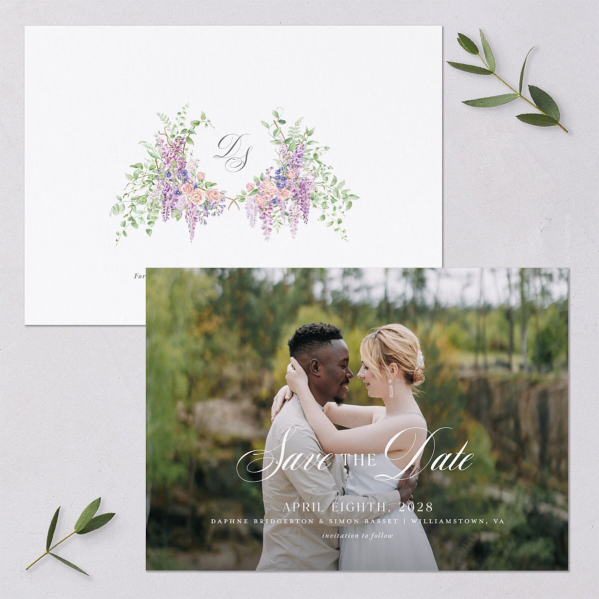 Formal Wisteria Garden Crest Save the Date Cards by Bridgerton — view 1