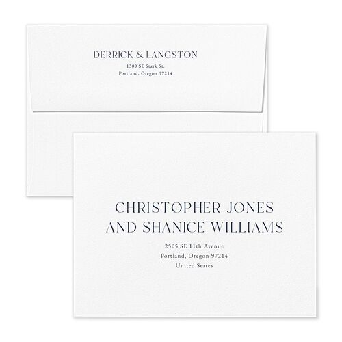 Manhattan Save the Date Magnet Envelopes White Moody Blue Both Recipient and Return Addresses Signature Standard