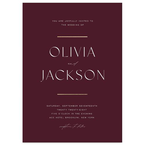 Just Us Foil Wedding Invitations Gold Bordeaux Signature Blank No Standard