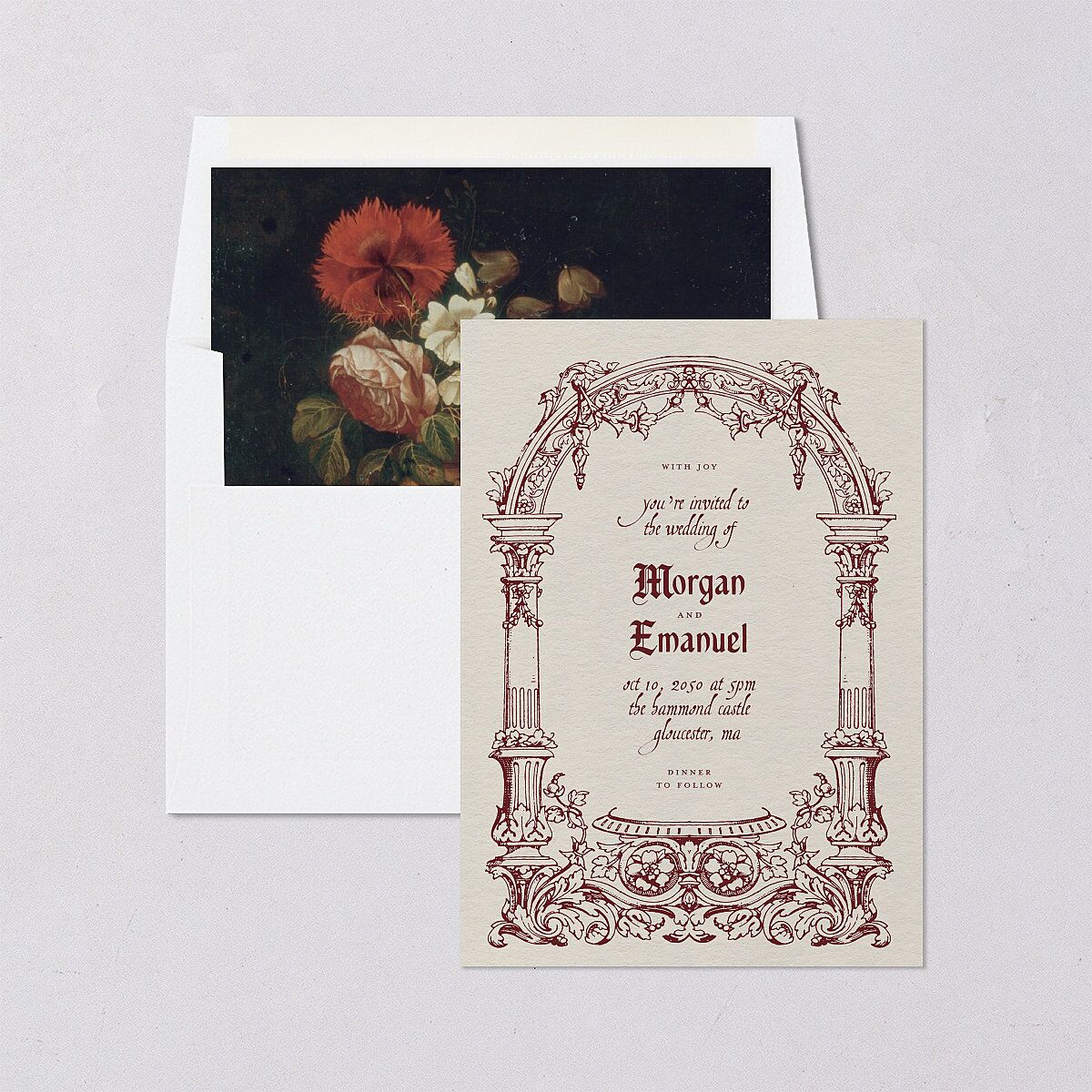 Gothic Medieval Arch Envelope Liners Burgundy Standard