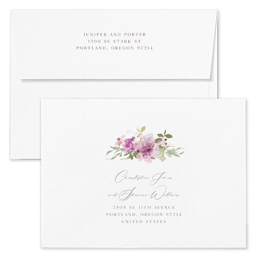 Garden Arch Save The Date Card Envelopes White Eggplant Both Recipient and Return Addresses Signature Standard