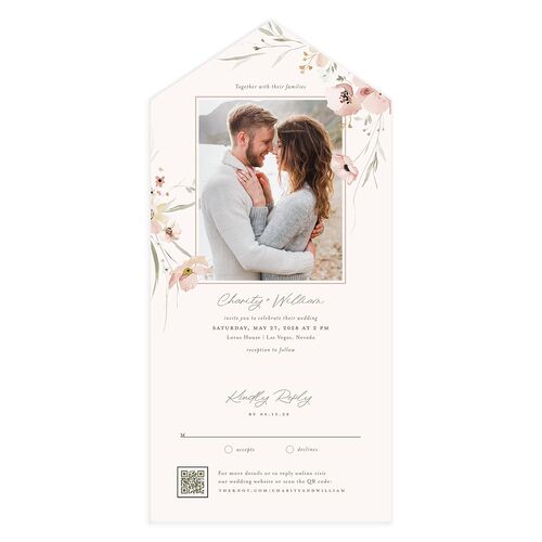 Floral Photo All-in-One Wedding Invitations Soft Pink Signature Light Both Recipient and Return Addresses No