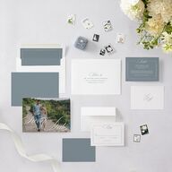 Elegant Photograph Save The Date Cards Dusty Blue Signature smooth Blank No Standard