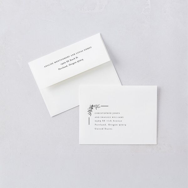 Monogram Leaves Thank You Card Envelopes White Eucalyptus Both Recipient and Return Addresses Signature Standard