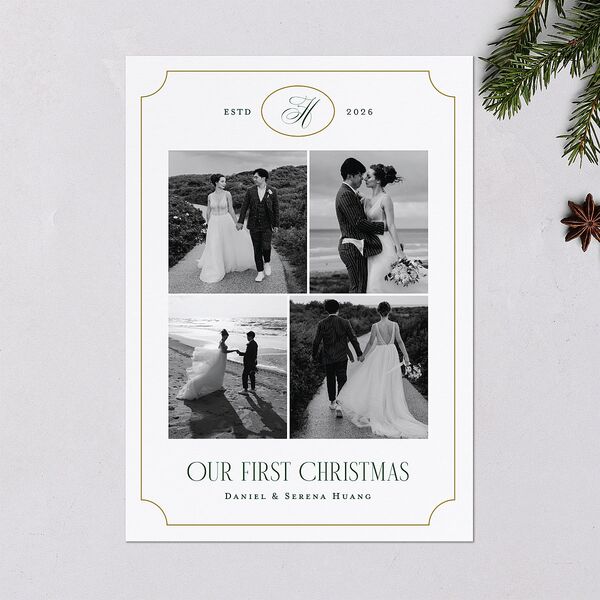 Elegant Monogram Greeting Holiday Cards Hunter Green Signature Blank Standard