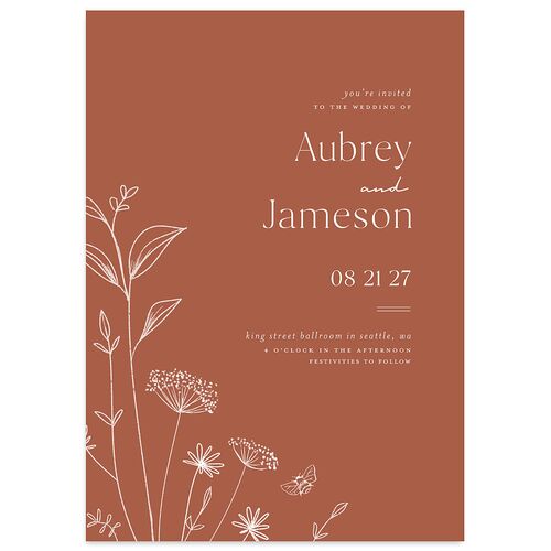 Simple Modern Wildflowers Wedding Invitations Copper Signature Blank No Standard