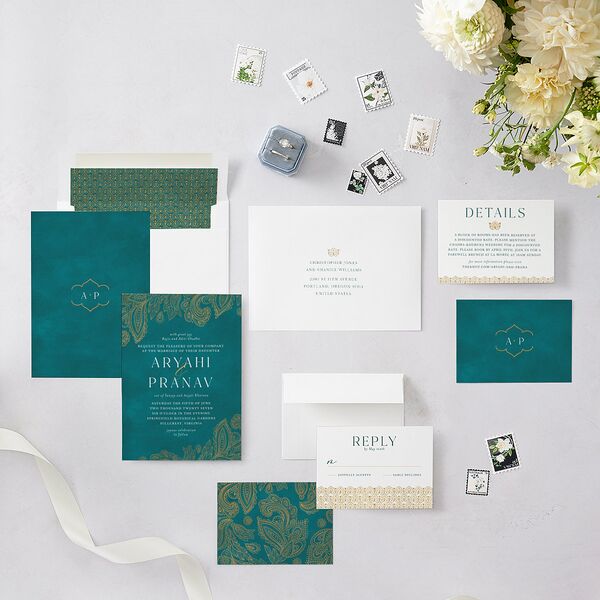 Indian Ornamental Elegance Wedding Invitations Pure White Signature Blank No Standard