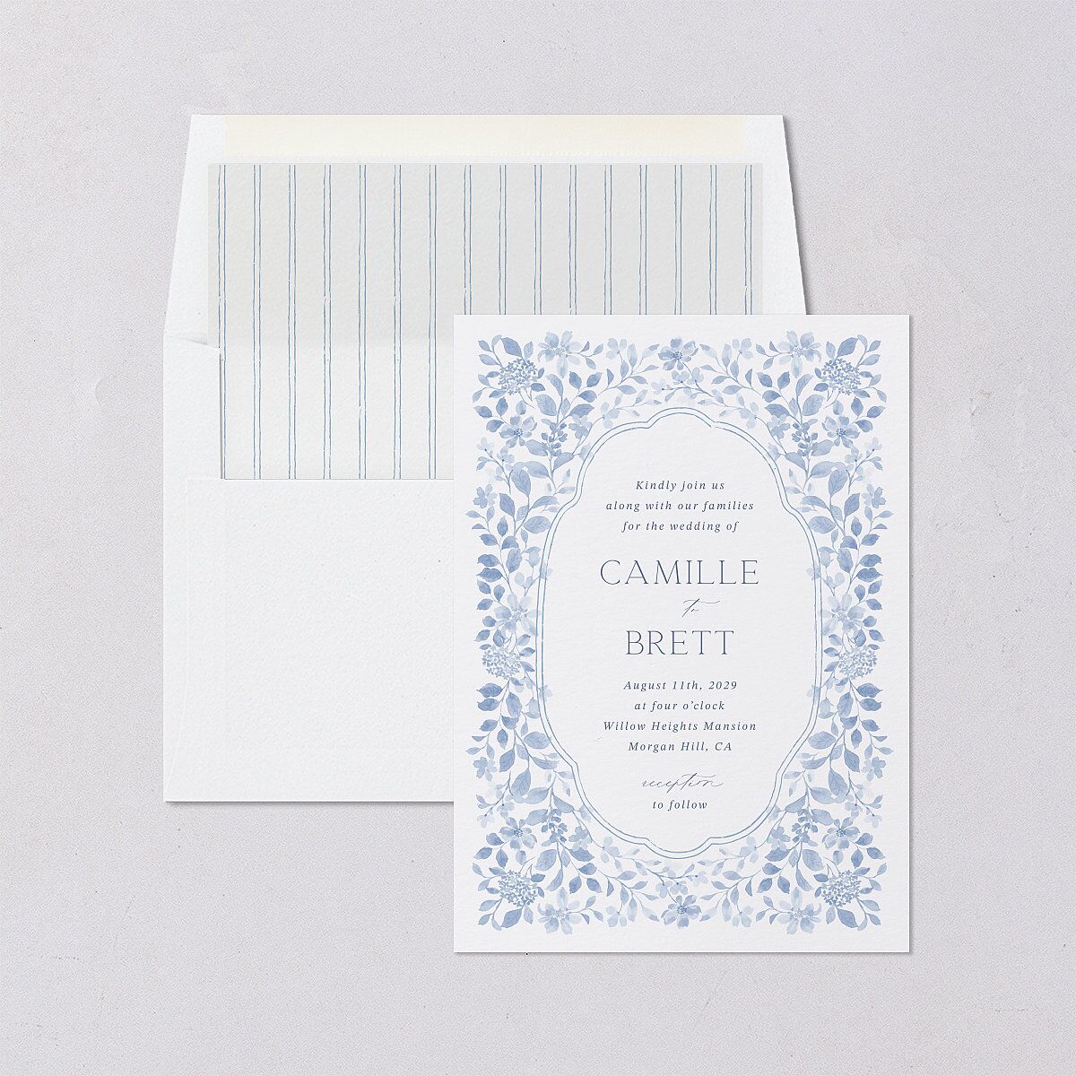 Porcelain Blue Floral Watercolor Envelope Liners Cornflower Standard