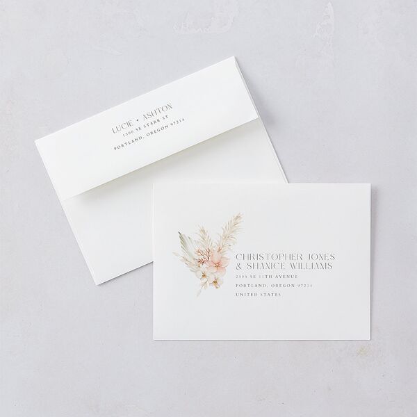 Pampas Floral Wedding Invitations Snow Signature Blank No Standard