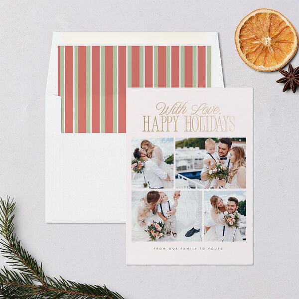 Hollywood Holiday Foil Holiday Cards Gold Greenery Signature Blank Standard Portrait