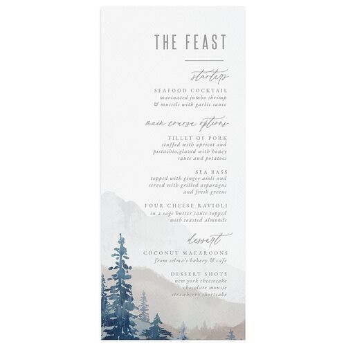 Painted Mountains Wedding Menu Moody Blue Pearlescent