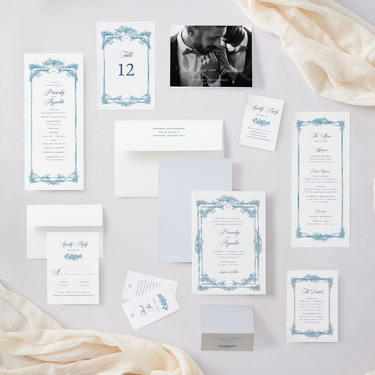 Elegant Antique Toile Frame Wedding Programs by Bridgerton Cruise Signature