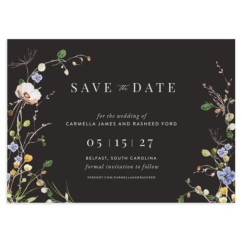 Delicate Wildflower Save The Date Cards Licorice Pearlescent Blank No Standard