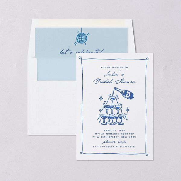 Hand Drawn Cake Bridal Shower Bridal Shower Invitations French Blue Signature Blank Ticket