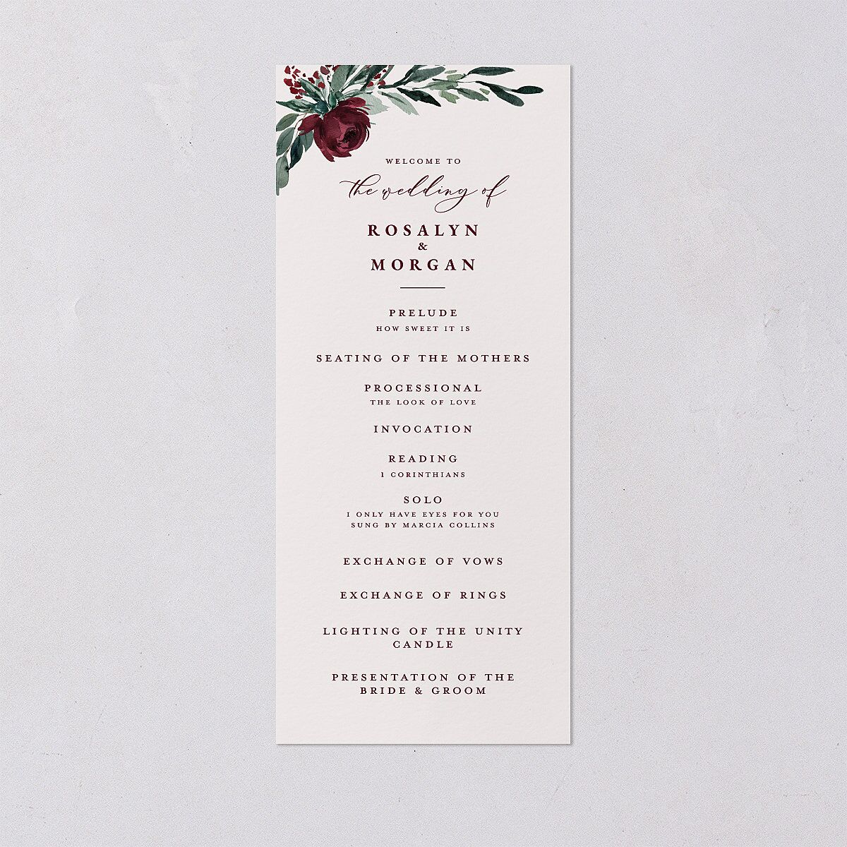 Gilded Botanical Wedding Programs Burgundy Signature