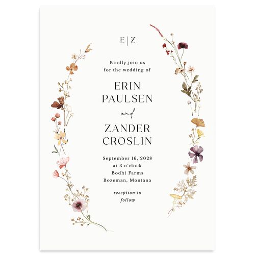 Simple Bohemian Wildflowers Wedding Invitations Cotton No Signature Blank Standard