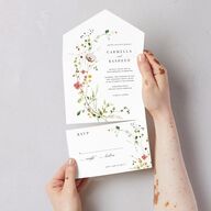 Delicate Wildflower All-in-One Wedding Invitations Peach Pink Signature Light Both Recipient and Return Addresses No