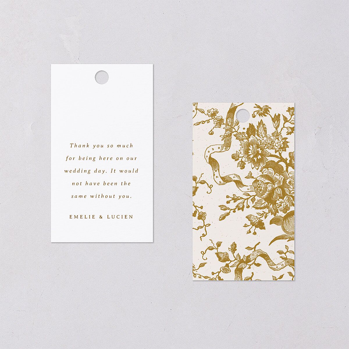 Vintage Toile Foil Favor Gift Tags Gold Marigold Signature