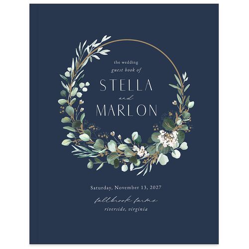 Timeless Floral Hoop Wedding Guest Book Moody Blue