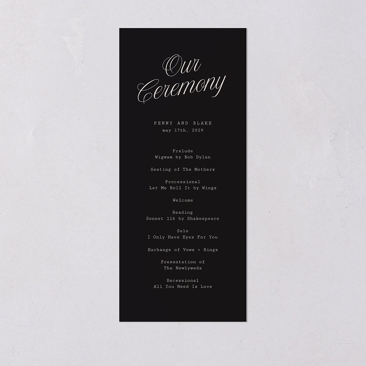 Vintage Script Wedding Programs Midnight Signature