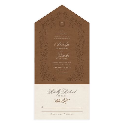 Western Horseshoe Botanical All-in-One Wedding Invitations Mocha Signature Light Both Recipient and Return Addresses No