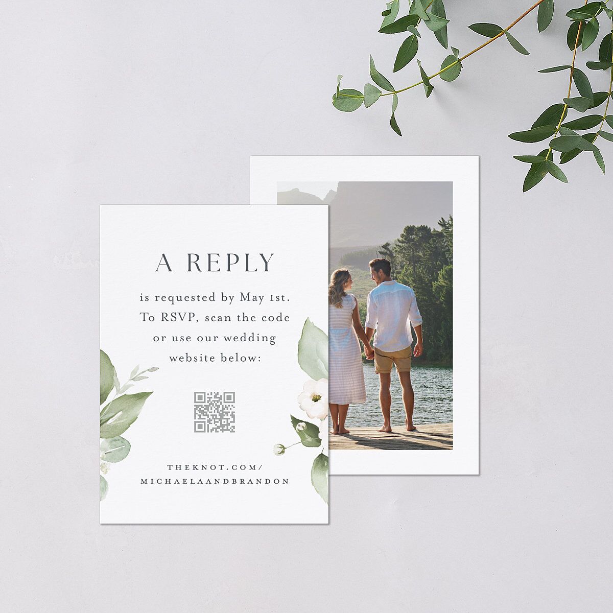 Elegant Peonies and Hydrangeas QR Code RSVP Cards Baby Blue Signature Standard