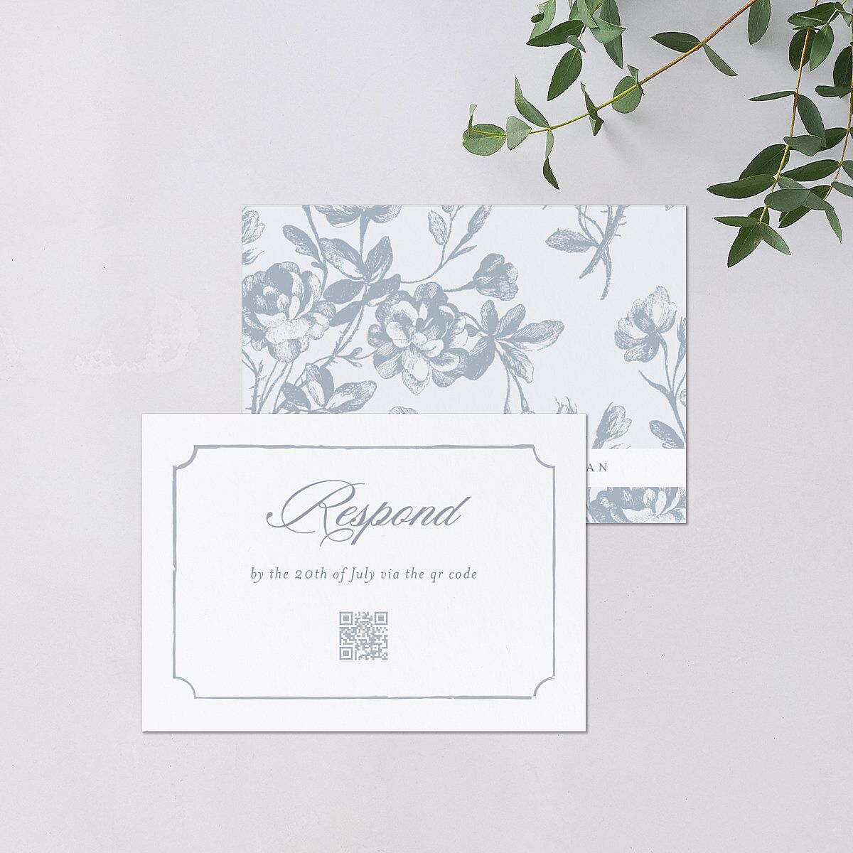 Vintage Hydrangea Garden Crest QR Code RSVP Cards Slate Signature Standard