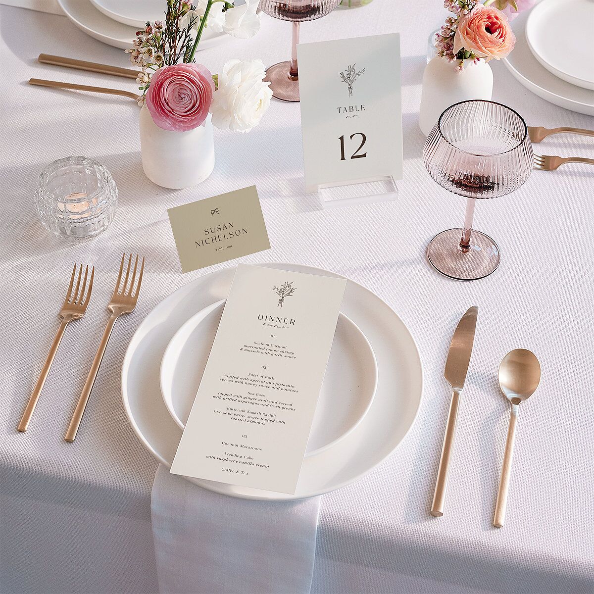 Simple Boho Flowers Table Numbers Champagne Signature