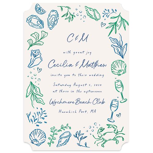 Nautical Border Wedding Invitations French Blue Signature Blank No Ticket