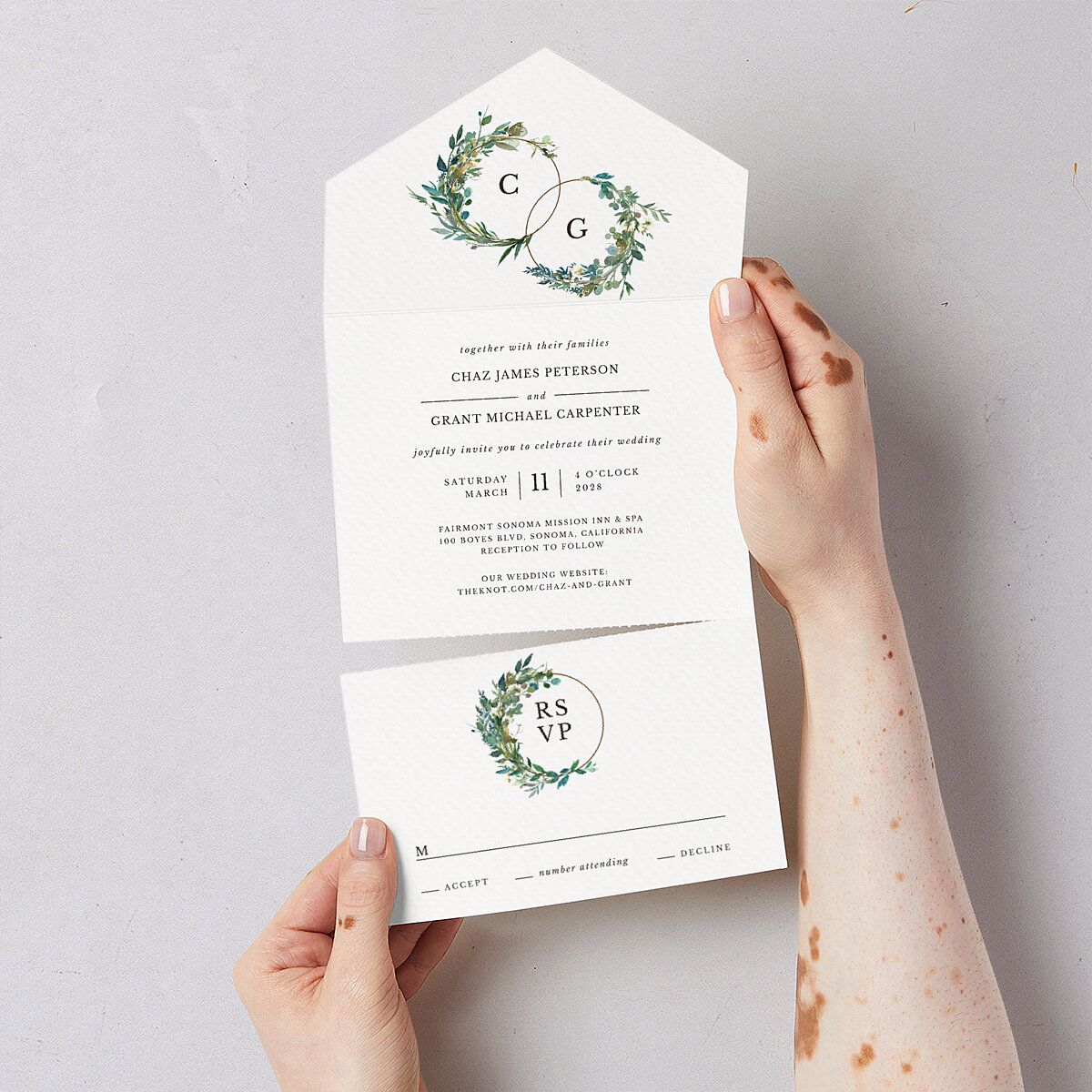 Leafy Hoops All-in-One Wedding Invitations — view 3