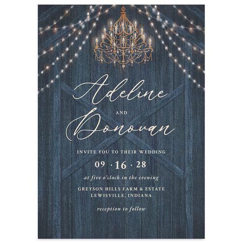 Farmhouse Lights Wedding Invitations Moody Blue Signature Blank No Standard