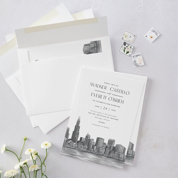 Watercolor Chicago Wedding Invitations Licorice Signature Blank No Standard