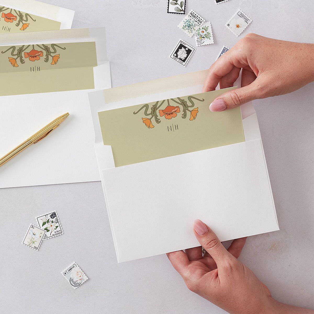 Vintage Nouveau Floral Standard Envelope Liners Pear Standard