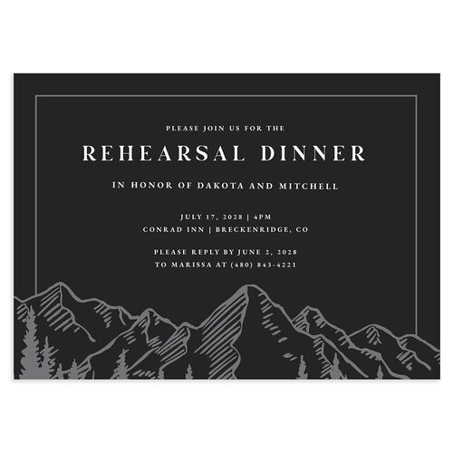 Mountain Escape Rehearsal Dinner Invitations Charcoal Signature Blank