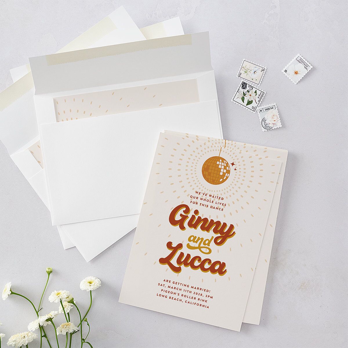 Disco Love Wedding Invitations Red Clay Signature Blank No Standard